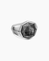 Faceted Signet Ring in Sterling Silver with Meteorite, 17.3mm